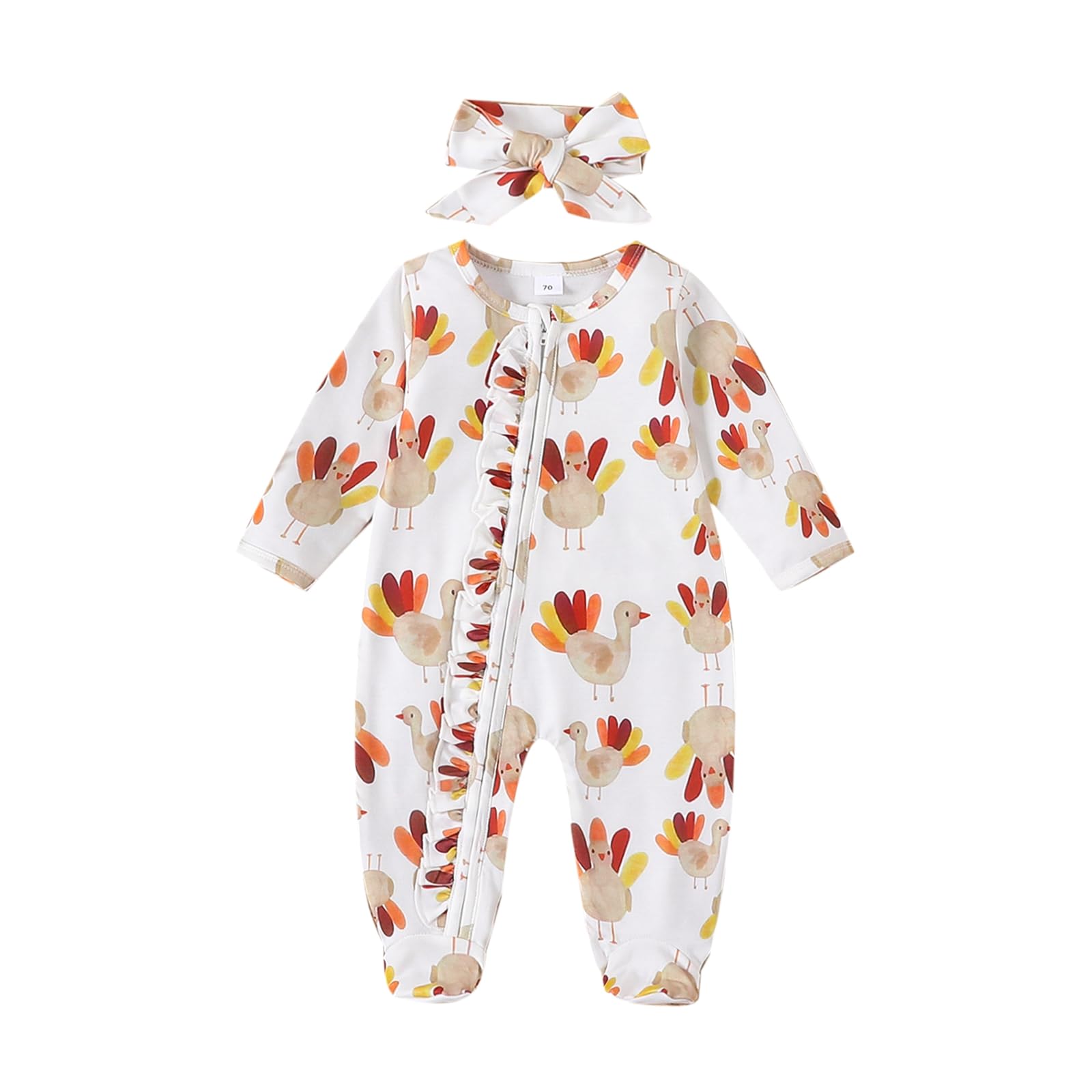 Photo 1 of Doisbetthsay Halloween Newborn Baby Girl Clothes Infant Long Sleeve Romper Jumpsuit Bodysuit Christmas Outfits(Thanksgiving A, 0-3 Months)