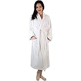 SUPERIOR Women's Traditional Premium Turkish Cotton Lightweight Long Bathrobe with Pockets, X Large, White Bath Robe, Large-X Large