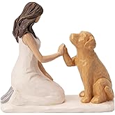 BUTILIVEEN Resin Woman with Dog Figurines, Sympathy Dog Memorial, Pet Loss Gifts, Golden Retriever, Labrador Gifts, Home Bedroom Living Room Tabletop Shelf Decor