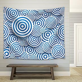 Vector - Seamles Pattern Striped Circles of Different Sizes with Drop Shadows Vector Illustration - Fabric Wall Tapestry Home Decor - 68x80 inches