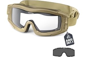 VOZAPOW Airsoft Goggles Anti Fog with ANSI Z87.1 Certified, Safety Goggles Impact Resistant, Tactical Shooting Glasses
