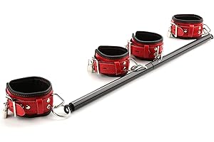 SOVYIME Black Adjustable 3 in 1 Spreader Bar Set with 4pcs Lichi Red Adjustable Straps Sports Aid Training Fitness Kit Workout Bar,Home Yoga Gym Kit with Fur Flocking Storage Bag