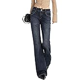 EMMIOL Women's Mid Low Rise Flare Jeans Stretchy, Y2k Boyfriend Bootcut Baggy Denim Pants