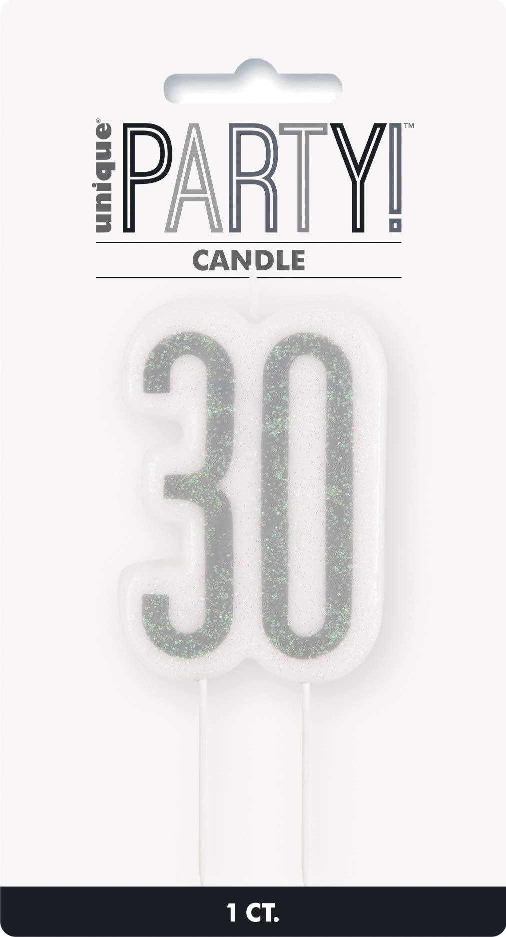 30th Black Glitz Birthday Candle - Perfect Milestone Celebration Decor - 1 Pc