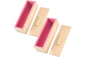 ZOENHOU Pack of 2 42 oz Pink Soap Molds, Flexible Rectangular Silicone Soap Making Molds Kit with Wood Box DIY Tool Set for S
