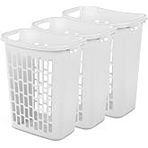 3-Pack Tall &amp; Slim Open Rectangular Plastic Laundry Hamper, White | for Adults &ndash; With Handles for Transporting Clothes, Ideal for Bathroom, Bedroom Closets &amp; Laundry Room, Large Capacity