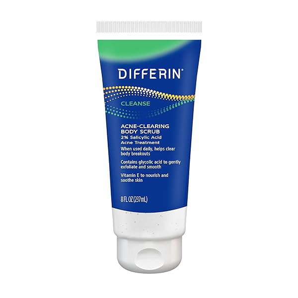DIFFERIN BODY SCRUB WITH SALICYLIC ACID ACNE CLEARING IMPROVES TONE AND TEXTURE PRONE SKIN ON BACK SHOULDERS AND CHEST, 8 OZ (PACKAGING MAY VARY)