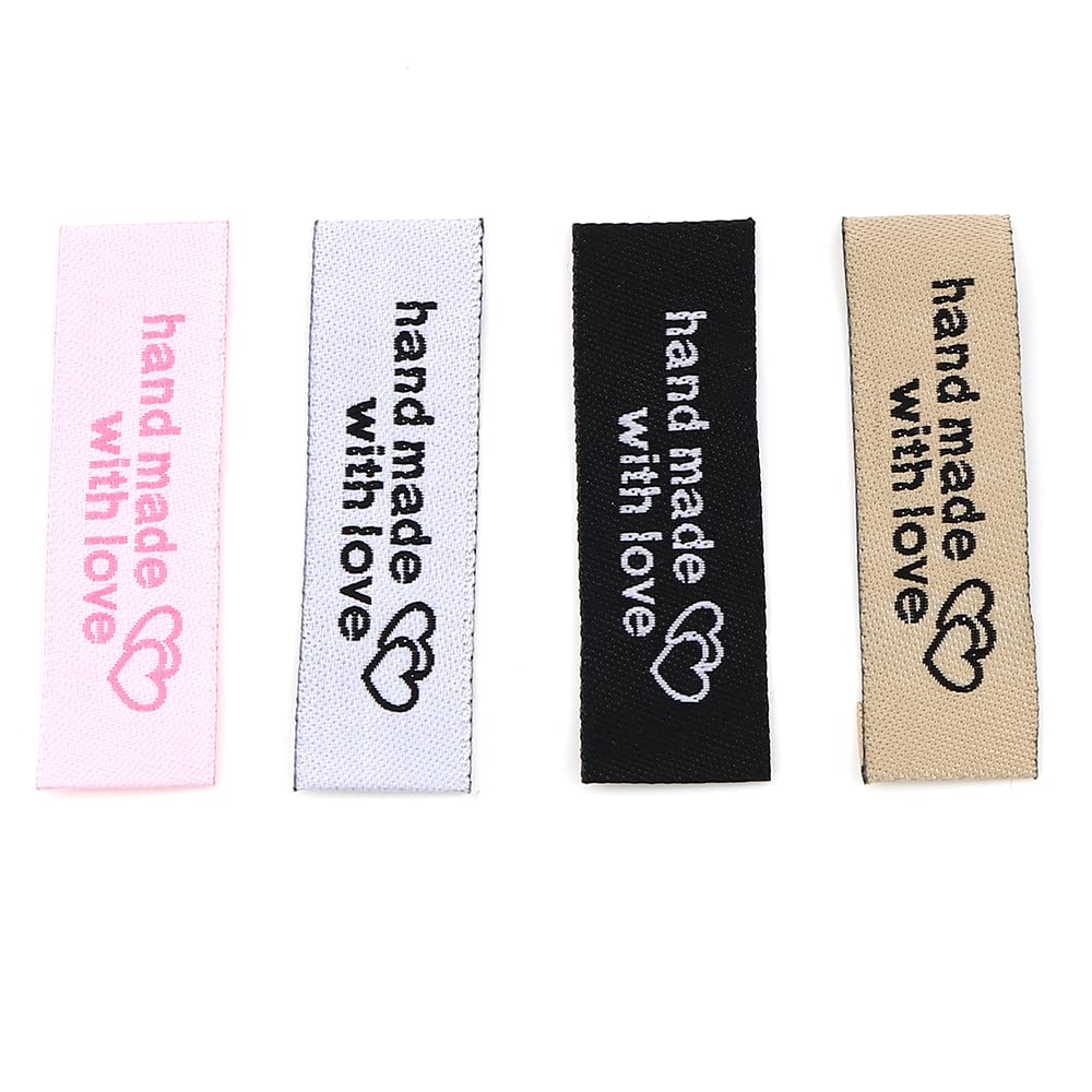 FAURAPMNG 120pcs Sewing Labels, Polyester Handmade Ribbon Tags, 30pcs/Color, 1.5x5cm, Sew On Clothing Labels for Handmade Crafts, Knitting Garment