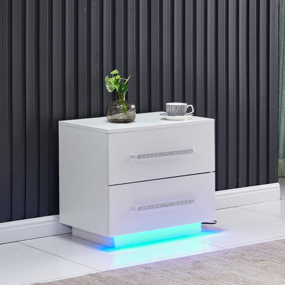 End Table with LED Light for Bedroom 