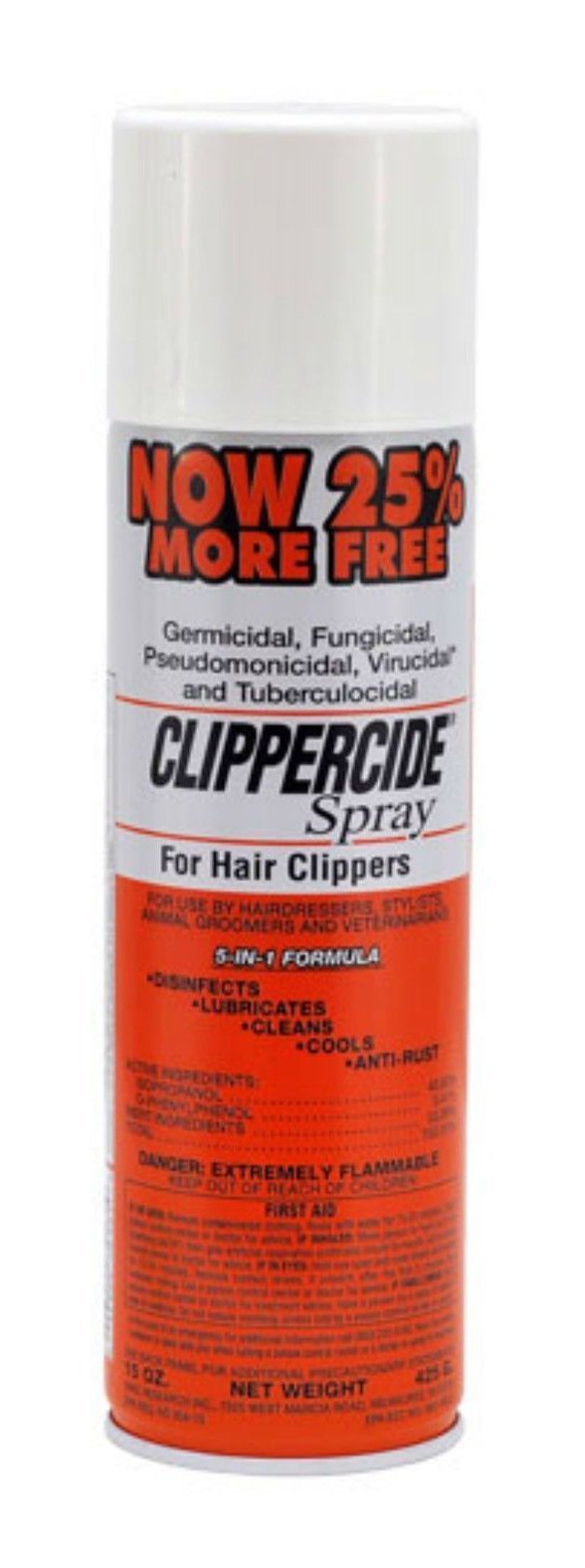 CLIPPERCIDE SPRAY FOR HAIR CLIPPERS 5-IN-1 FORMULA 25% MORE 425G/15. OZ.