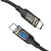 SOOPII USB C to USB C Cable [240W 6.6ft],Fast Charging USB C Cable with LED Display for Galaxy S23+/S23 Ultra/S22 Ultra,MacBook Pro,lPhone16/15/15Pro/15ProMax,etc,Transparent Shell, (Black)