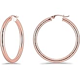 Hoops & Loops 925 Sterling Silver 3mm Hoop Earrings for Women & Men, 14K Gold, Rose Gold Plated Click-Top Round Hoop Earrings for Women, Hypoallergenic, Lightweight, High Polished Hoops 15/20/25/30/35/40/45/50mm