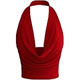 SOLY HUX Women's Cowl Neck Halter Neck Going Out Tops Open Back Sleeveless Y2k Crop Tank Top