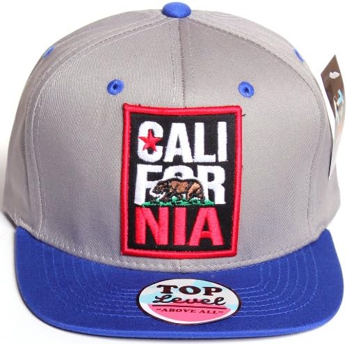 California Republic Flat Bill Flag Style Snapback Hat Cap (Adjustable, Gray/Royal)