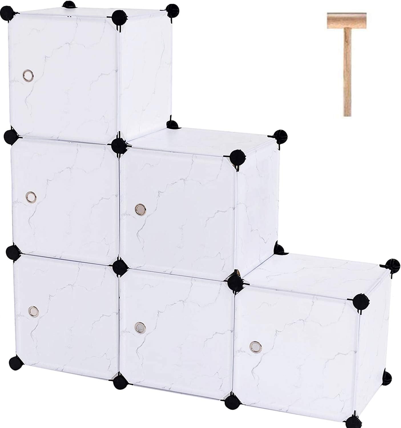 C&AHOME Cube Storage Organizer, 6-Cube Shelves Units, Closet Cabinet, DIY Plastic Modular Book Shelf with Doors, Ideal for Bedroom, Living Room, Office, 36.6" L x 12.4" W x 36.6" H Black: Furniture & Decor