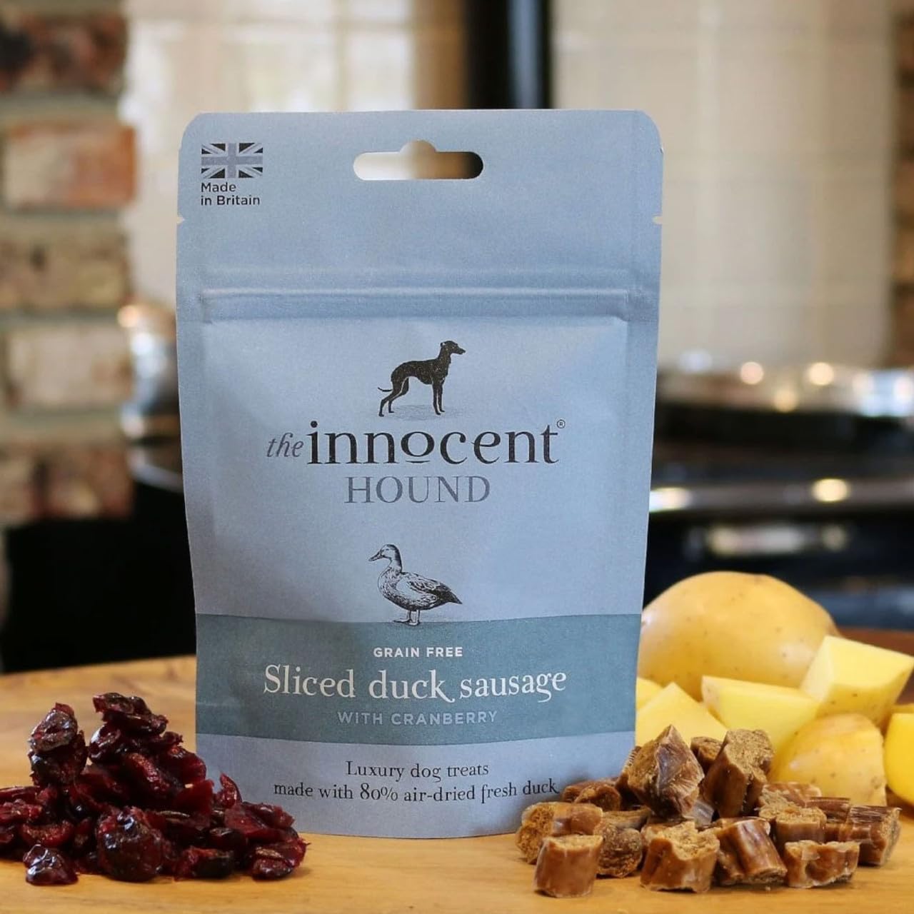 THE INNOCENT HOUND - SLICED DUCK SAUSAGE WITH CRANBERRY - DOG TREAT (3X)