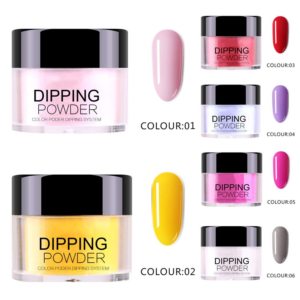REMEE Dip Powder Set for Starter Without Lamp Cure Nail Art Fashion Dip Powder Colors Long Lasting Manicure Decoration Kit(Color 1-6)