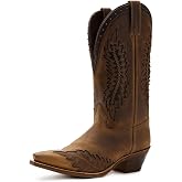Laredo Womens Coyote Creek Studded Overlay Snip Toe Pull On Casual Boots Mid Calf Low Heel 1-2" - Brown