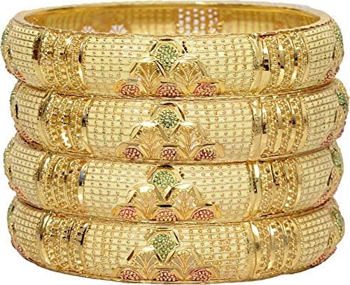 Mansiyaorange Traditional Multi Color 1 Gram Gold Golden Bangles for Women Stylish (Premium Hand Meena Range