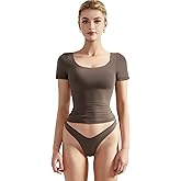 SUUKSESS Women Double Lined Fitted Basic Tee Scoop Neck Short Sleeve Y2K Crop Top