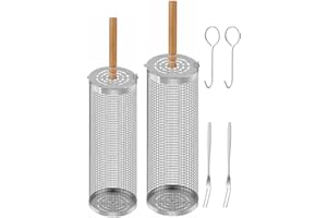 2 Pcs Rolling Grill Basket 304 Stainless Steel Nesting Grilling Basket with Removable Handle Camping Barbecue Accessories for