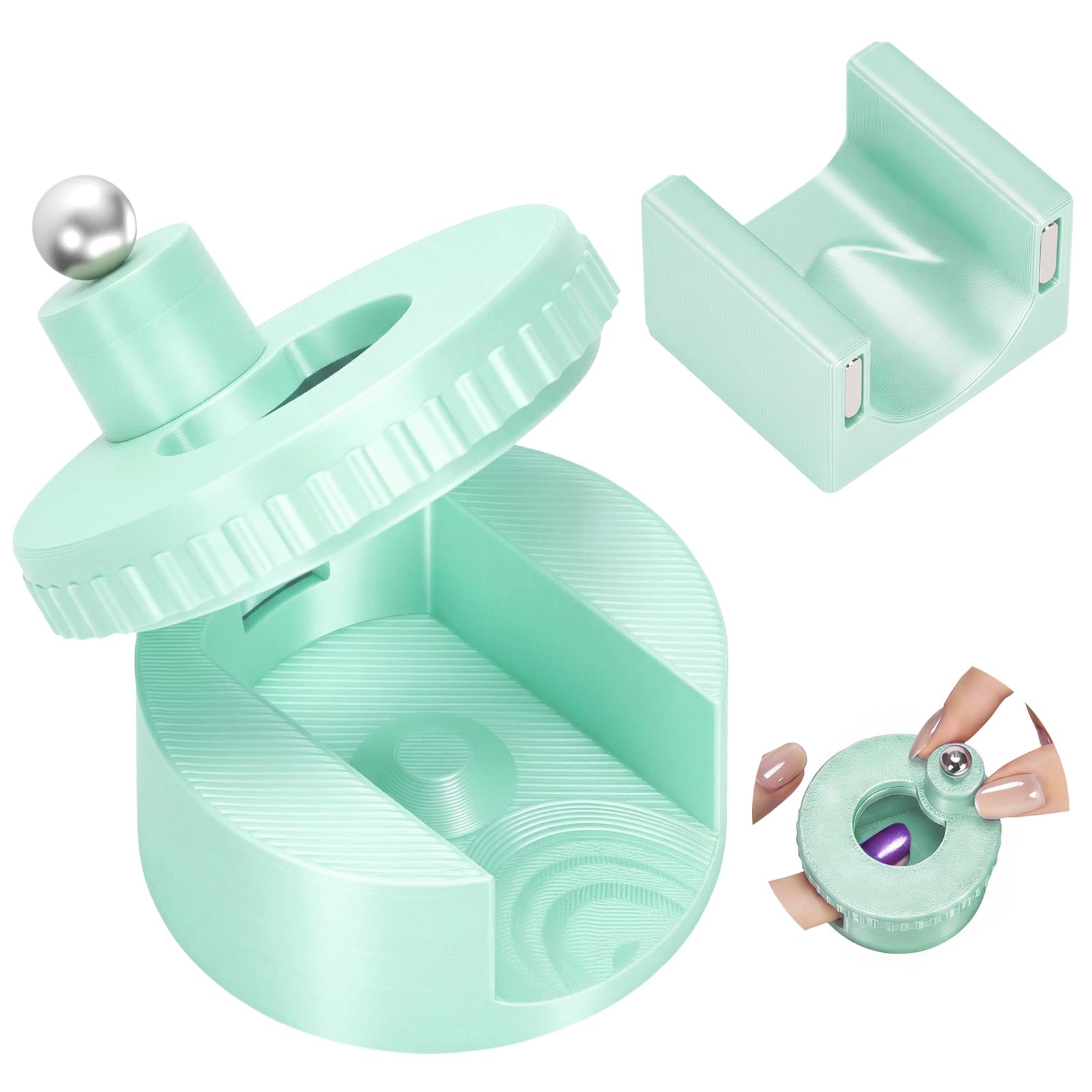 Photo 1 of 2 PCS Automatic Cat Eye Magnet for Nails, Rotating Nail Art Magnet Tool with Ball Magnet, Multifunctional Nail Art Tool for Beginners Home DIY Design (Green)