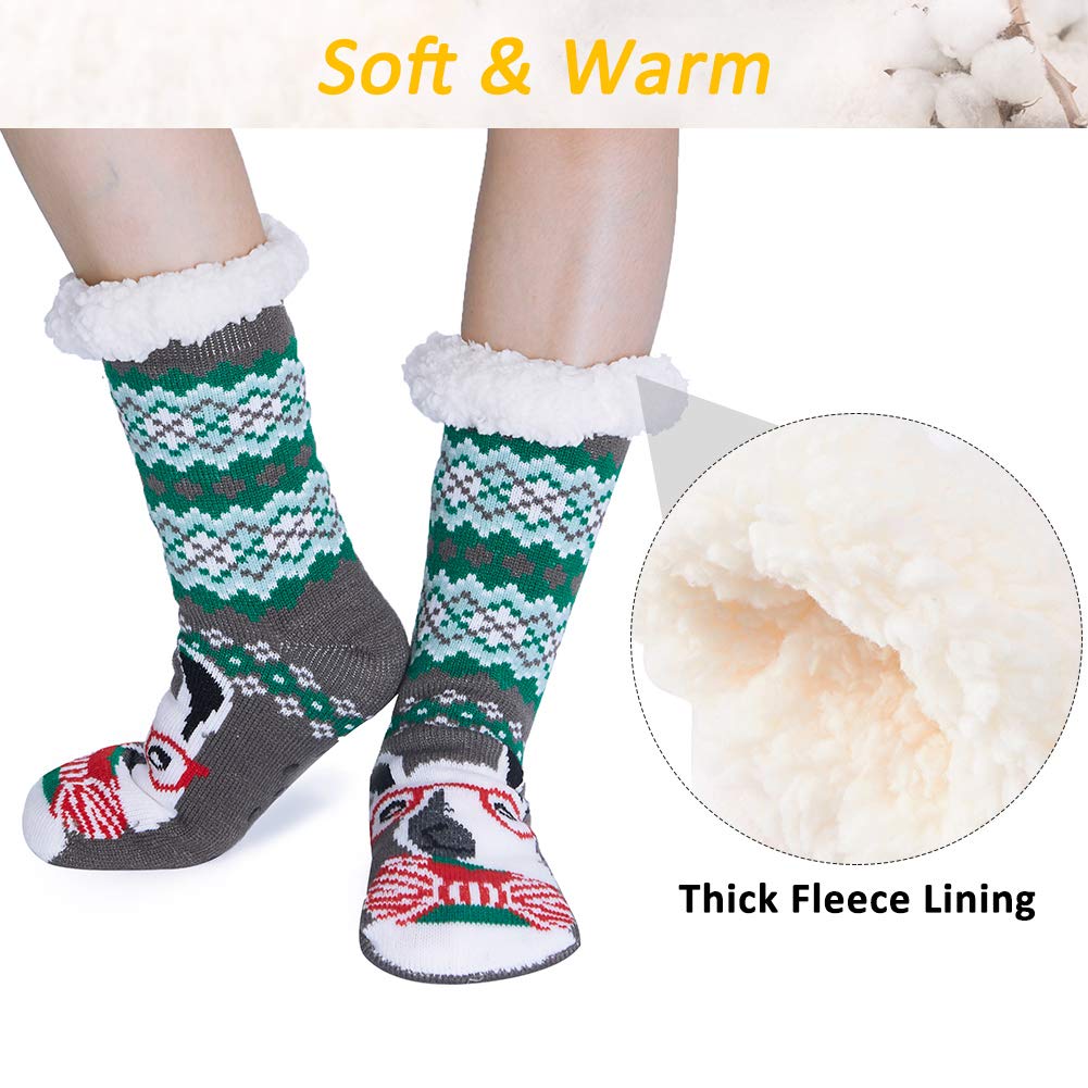 RAISEVERN Little Girls Winter Heavy Slipper Socks Festive Hilarious Sturdy Snuggly Lounge Socks Christmas Gentlemen Alpaca Green Weed Pixilated Winter Thickness Knitting Fuzzy Sox for Bed Sleeping