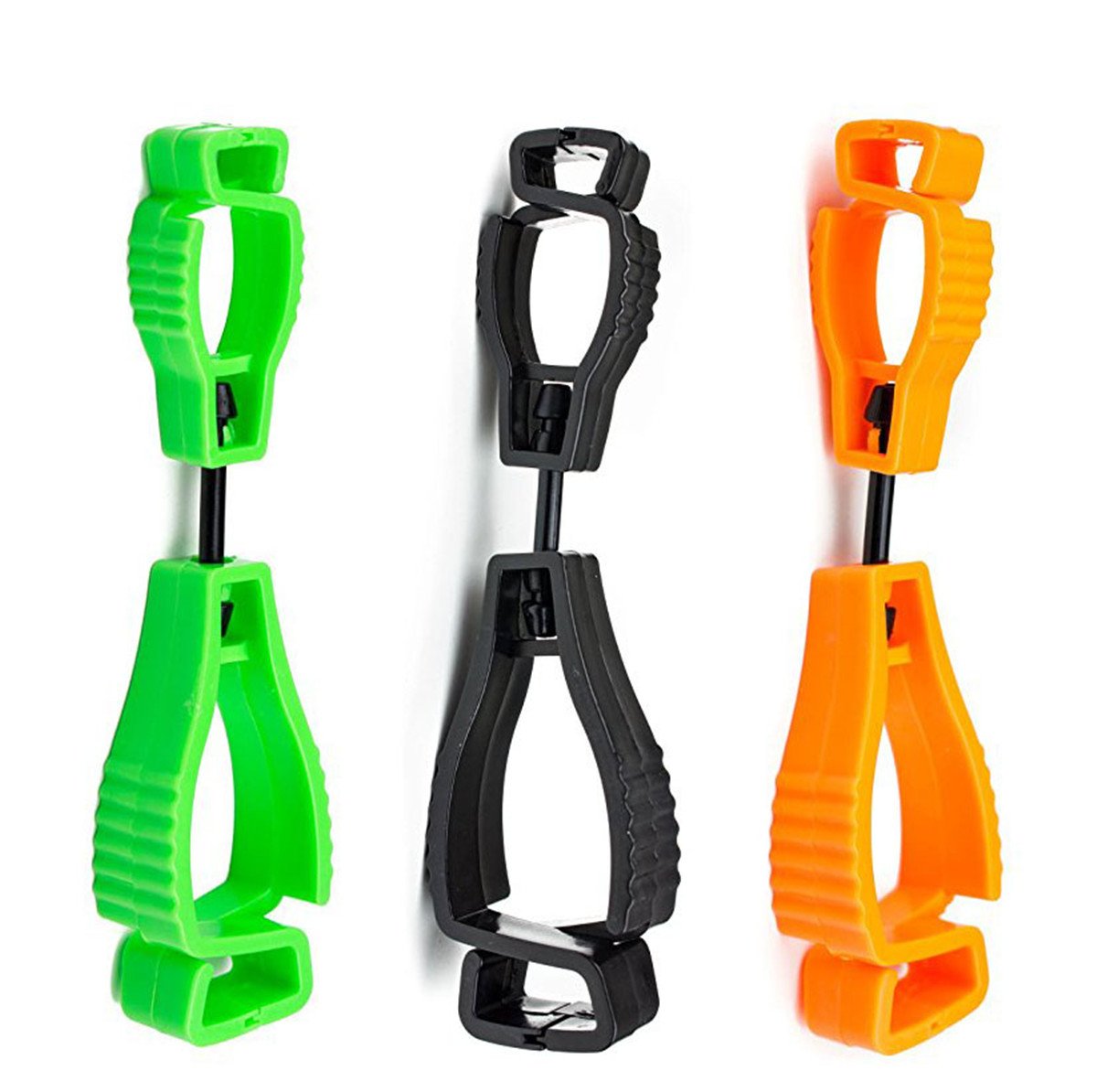 CAREOR 3 Pack 5-Inch Glove Clip Holder, Breakaway Glove Grabber, Guard Labor Work Safety Clip Glove Clamp Grabber Catcher Keeper for Safety Work (Black+Orange+Green)