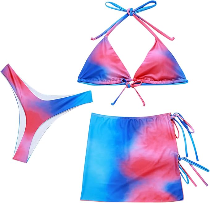 Amazon.com: BAOIWEI Women 3 Piece Swimsuit Fashionable Tie Dye Gradient Color Strappy Three ...