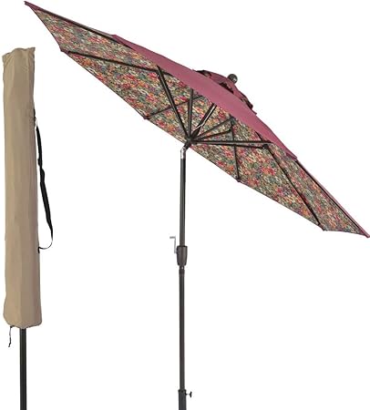 Amazon Com Sunlono 9ft Patio Umbrella Outdoor Table Umbrella With 8 Sturdy Ribs And Inside Flower Pattern Dark Red Garden Outdoor