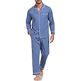 COLORFULLEAF Men's 100% Cotton Pajama Sets Breathable Long Sleeve Pjs Mens Cotton Sleepwear With Pockets