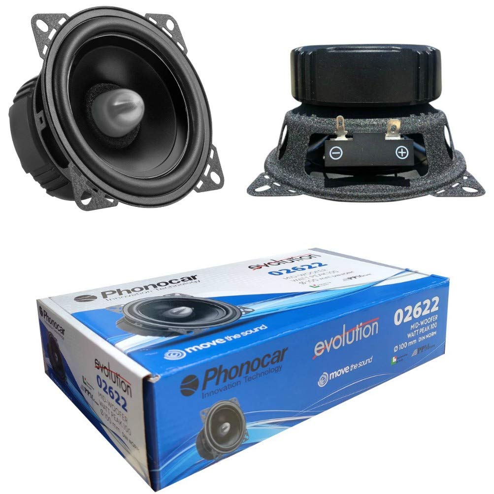 2 PHONOCAR 02622 mid bass woofer speakers 10.00 cm 100 mm 4" 50 watt rms 100 watt max impedance 4 ohm 92 db spl car door speaker black, per pair