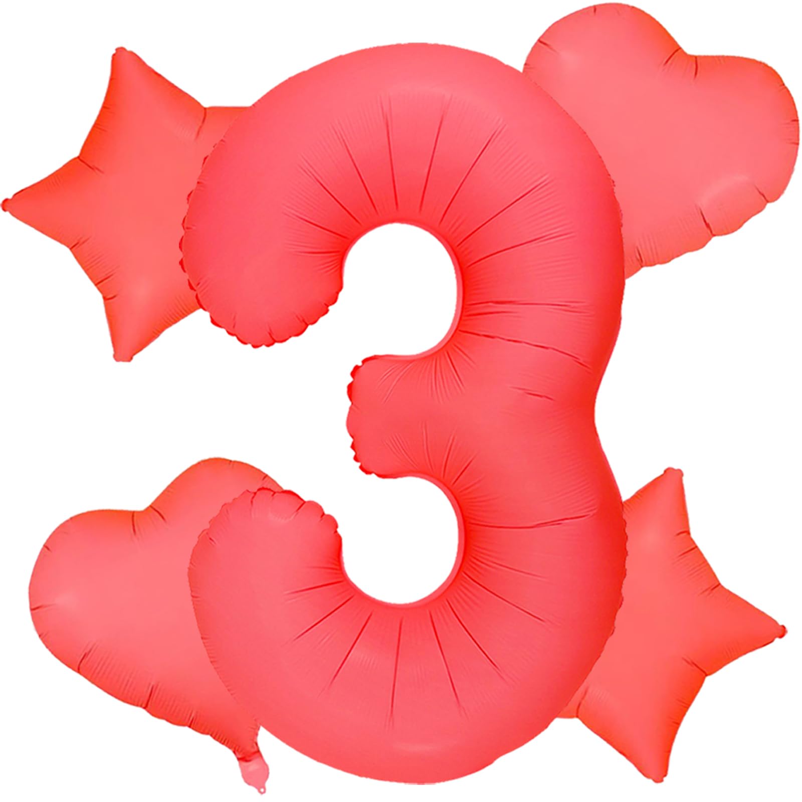 Photo 1 of Neon Coral Red 3 Balloons 40 Inch Large Fluorescent Red Number 3 Balloon with 18 Inch Matte red Foil Heart Balloons Helium for Girls 3rd Birthday Party Baby Shower Princess Party Decorations