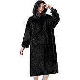 Sioloc Wearable Blanket Hoodie for Women/Kids/Men, Oversized & Cozy Sherpa Lined Hoodie Sweatshirt Blanket(Black,Long)