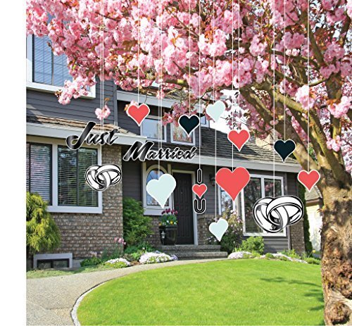 VictoryStore Yard Sign Outdoor Lawn Decorations: Just Married Wedding Lawn Decorations, Hanging Hearts Just Married, Set of 21