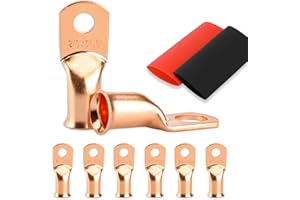 HOUSUN Battery Cable Ends, 8PCS Battery Cable Ends, 2/0 Gauge Wire Connectors 5/16 Copper Wire Lugs, Bare Copper Eyelets with Heat Shrink Tubing