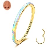 TupMi Opal Septum Ring 16G 18G 20G Hinged Hoop Ring for Women Stainless Steel Opal Nose Ring Hoop Septum Piercing Clicker Ring Cartilage Tragus Helix Earrings Conch Piercing Jewelry