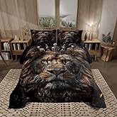 Castle Fairy 3D Lion Comforter Set Queen Size Wild African Animal Bedding Set Bedroom Decor Golden Glitter Crown Quilt Set Comfortable and Breathable Luxury Black Duvet Insert with 2 Pillowcases