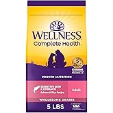Wellness Complete Health Sensitive Skin & Stomach Dry Dog Food, Wholesome Grains, Natural, Salmon & Rice Recipe, (5-Pound Bag)
