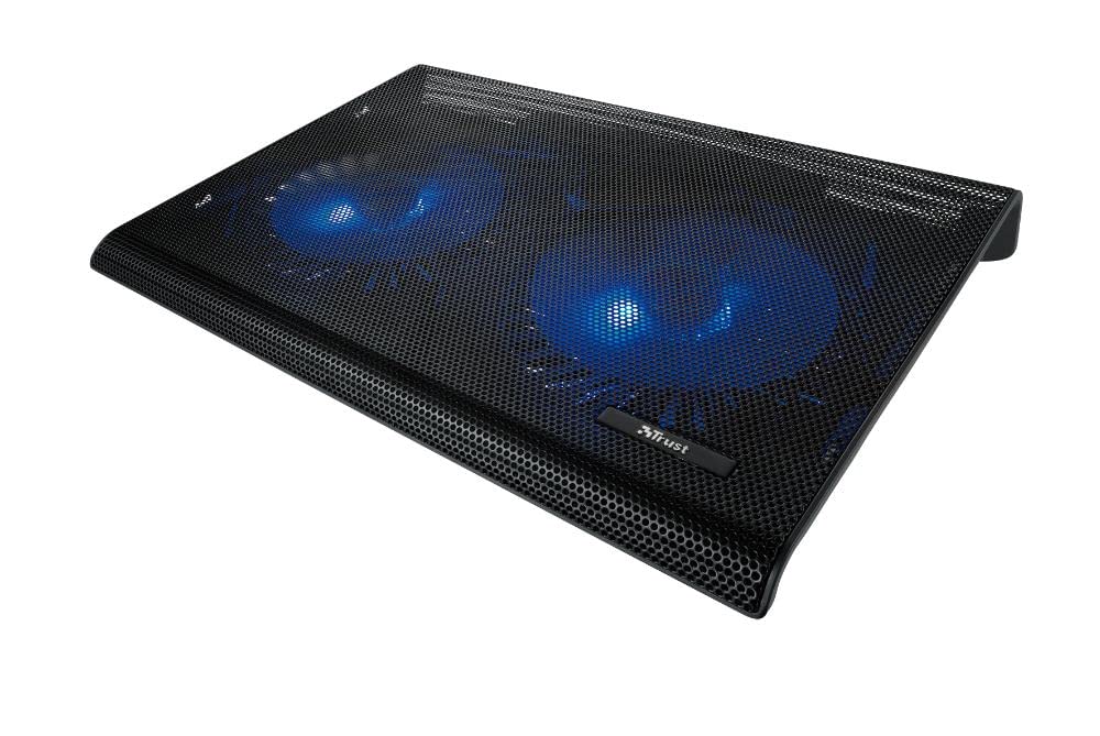 Trust Azul Laptop Cooling Pad, for Laptops up to 17.3 Inch, with 2 Illuminated Fans, Fits Up to 17.3 Inch, Tilted Design, Cooler for Laptop with Cable Storage - Black