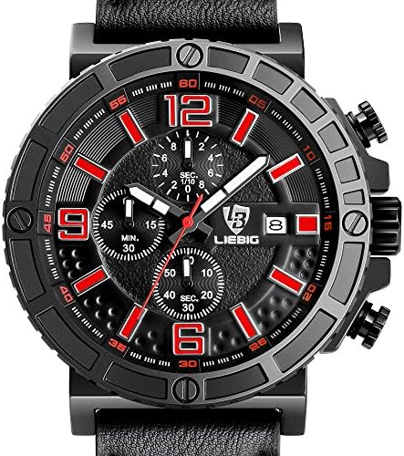 LIEBIG ZHG16 Fashion Quartz Watch with Large Face Military Style Waterproof Sport Stopwatch - Red