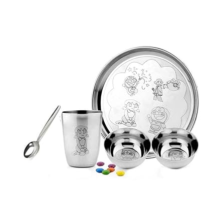 Home Bargain Stainless Steel Kids Dinner Set of 5 Pieces (Silver)