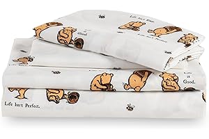 Berkshire Blanket Life is Good® Microfiber Sheets, Queen Size - 4 Pieces, Life is Good® Mini Winnie and Hunny Toss White, Cute Character Snoopy Printed Soft Microfiber Bed Sheets