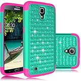 Samsung Galaxy Mega 6.3 Case, EC™ Elegant Studded Rhinestone Case, Hybrid Dual Layer Diamond Case Cover for Samsung Galaxy Mega 6.3 (Teal/Hot pink)
