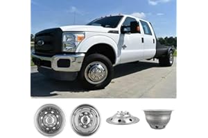 Deebior 4pcs 16" Polished Stainless Steel Dually Wheel Simulators, Nice Looking Bolt On 8 Lug 8 Hand Hole Hubcaps Fit for 1974-1998 Ford F350;1992-2021 E350/E450; 1974-1999 Dodge Ram 3500 6F80
