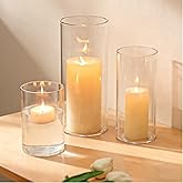 Glasseam Hurricane Glass Candle Holders: 3 Pcs Clear Cylinder Vases for Centerpieces Large Pillar Candle Holder for Floating Candles Modern Home Decor Wedding Table 5.3'' 7.3'' 9.5'' Height