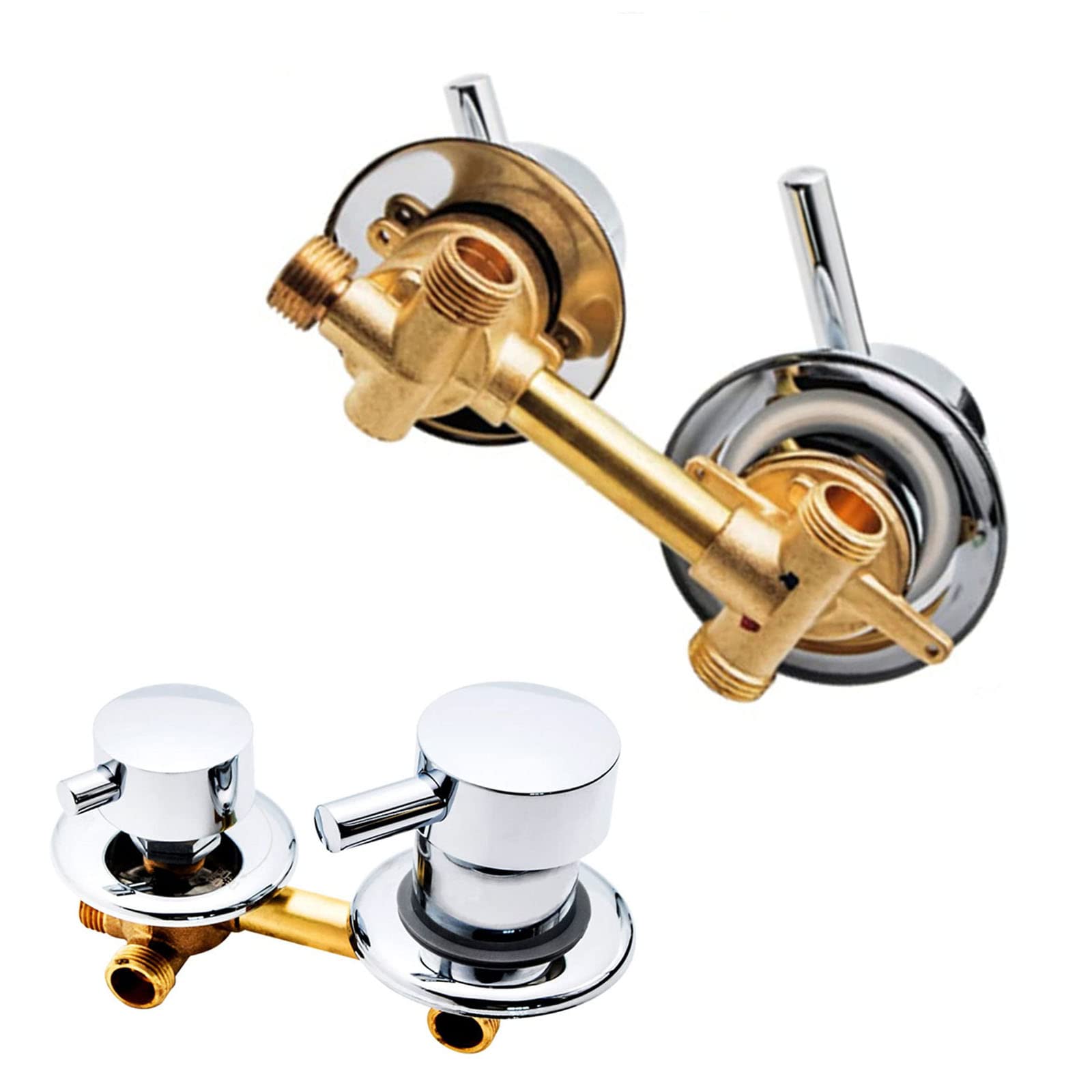 2/3 Way Concealed Shower Mixer Tap, Brass Shower Faucet with Ceramic Cartridge, Water Outlet Mixer Valve Center Distance 10cm, G1/2",Screw 2 Way 10 cm
