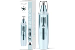 ZORAMI Ear and Nose Hair Trimmer Clipper - 2024 Professional Painless Eyebrow & Facial Hair Trimmer for Men Women, Battery-Operated Trimmer with IPX7 Waterproof, Dual Edge Blades for Easy Cleansing Blue