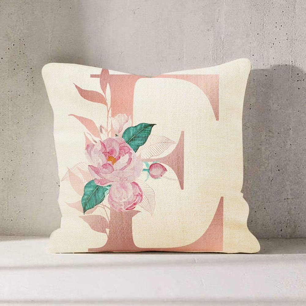 Ogrmar Linen Throw Pillow Cover, Letter Embroidered, Burlap Square Cushion Cover, Light Linen, Decorative, 18x18 Inches (Capital E): Home & Kitchen