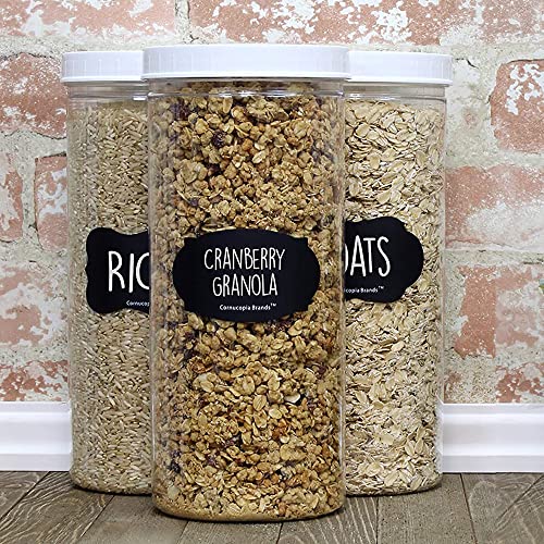 Cornucopia Tall Clear Plastic Canisters w Lids and Labels (3Pack, 2.5